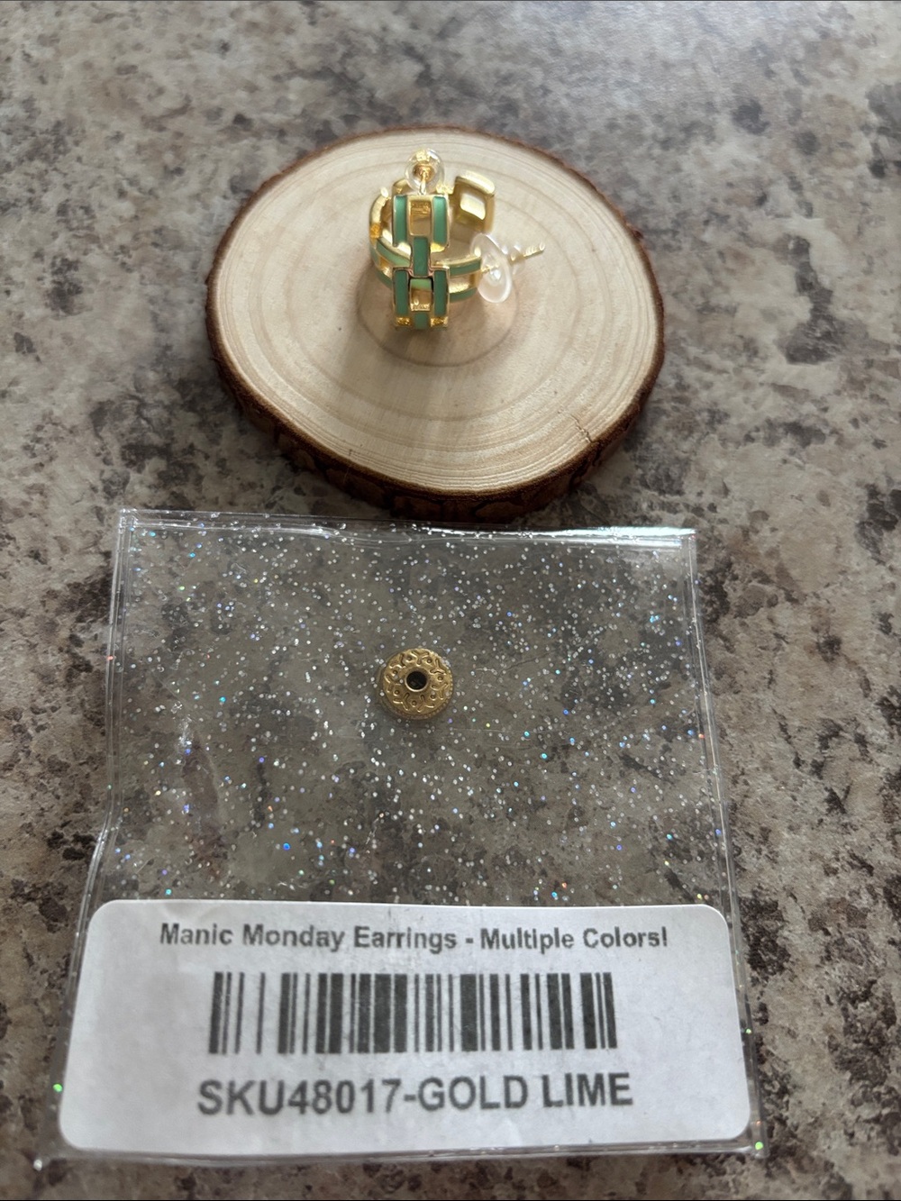 Gold and Lime Enamel Link Stud Earrings